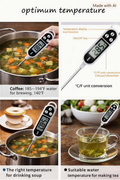 CYCG Digital Food Thermometer – Instant Read Cooking Probe for Soups, BBQ Meat, and Kitchen Use