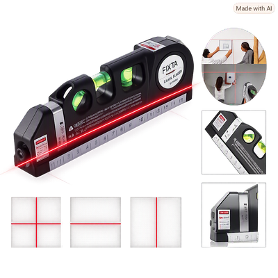 3‑in‑1 Laser Level Tool with Ruler & Bubble Vials – Horizontal, Vertical & Cross Line Alignment