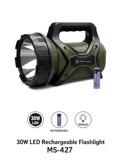 30W LED Rechargeable Flashlight MS‑427 – High‑Power Portable Light with Lithium Battery