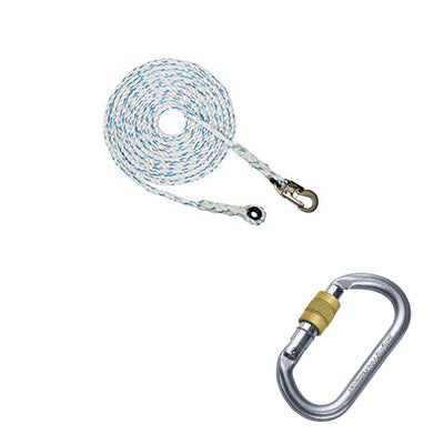 PPE ROPE LIFELINE WITH END CARABINER AND SNAP HOOK