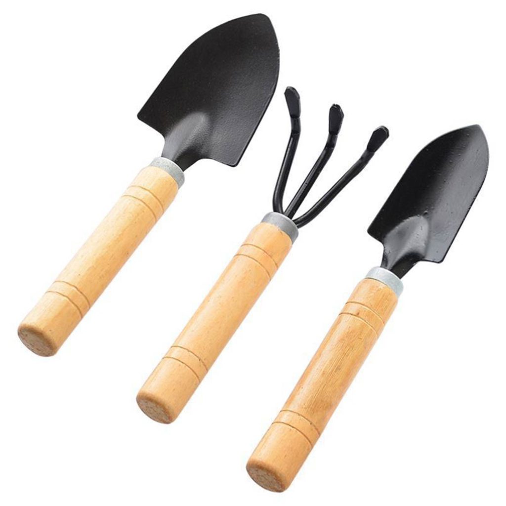 3 Pcs Garden Tools with Wooden Handles & Steel Handle